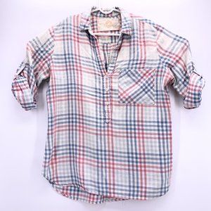 Bella Dahl Anthropologie Plaid Botton Down Top